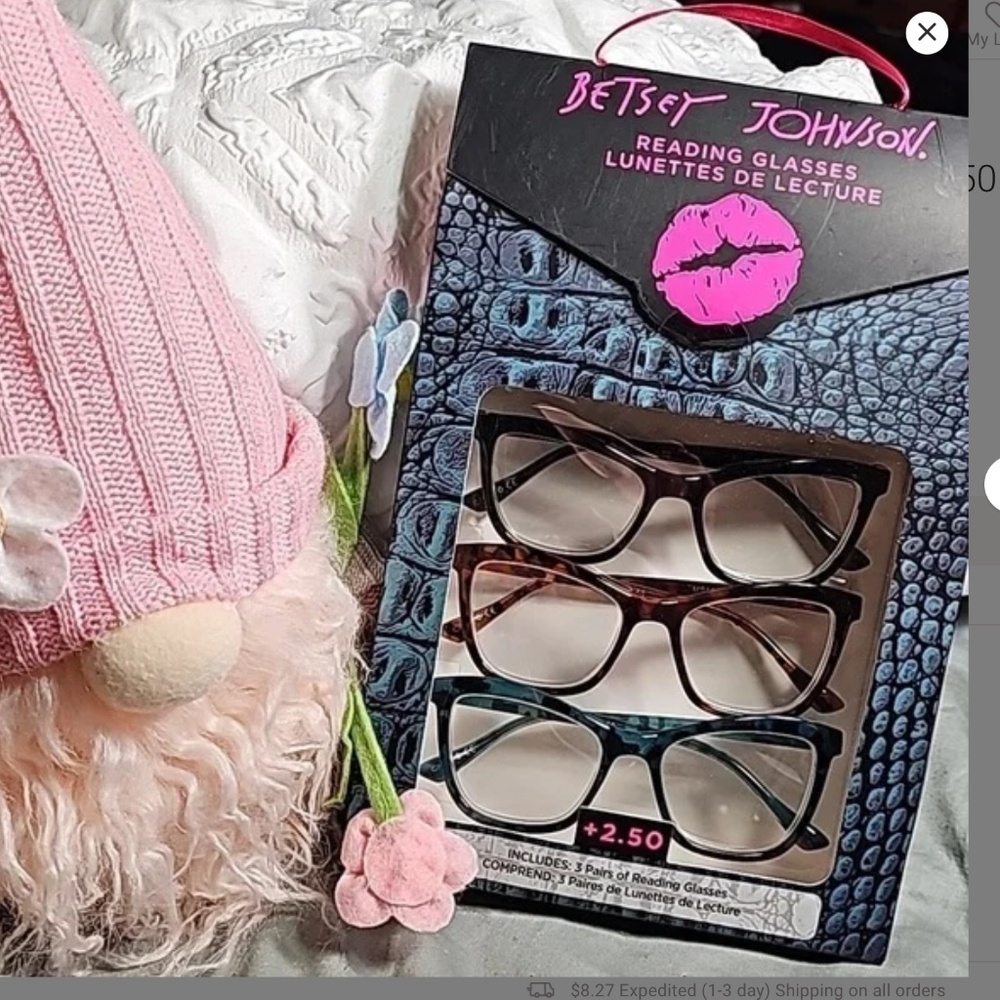 NIB! Betsey Johnson Stylish Set of 3 Reading Glasses! Strength +2.50